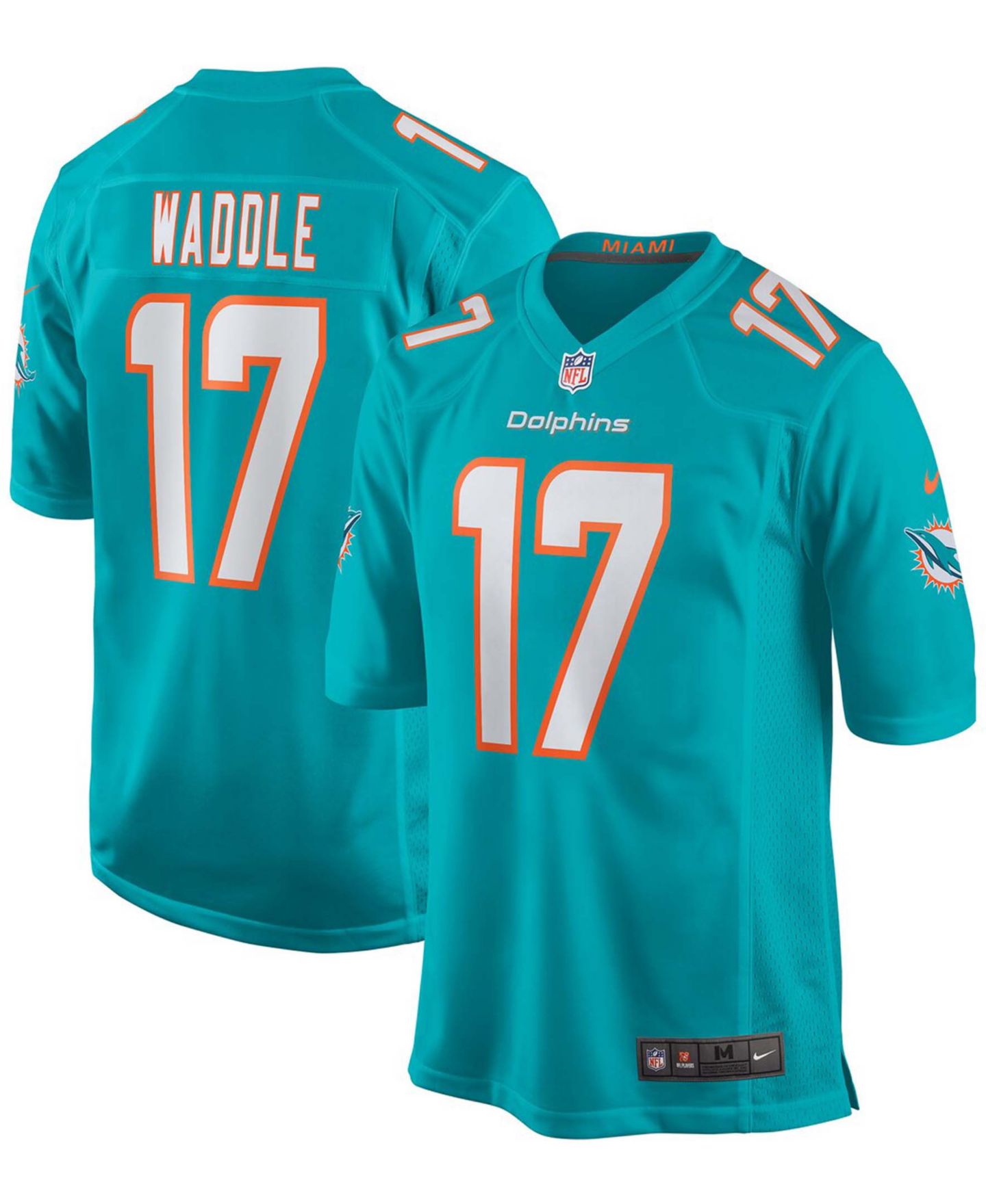 Мужской топ Nike Jaylen Waddle Aqua Miami Dolphins Game Player Jersey — фото 1