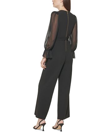 Calvin Klein Petite Sheer-Sleeve Jumpsuit & Reviews - Dresses - Petites -  Macy's