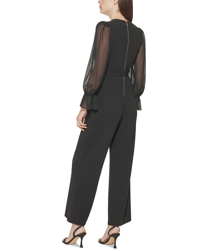 Calvin Klein Petite SheerSleeve Jumpsuit Macy's
