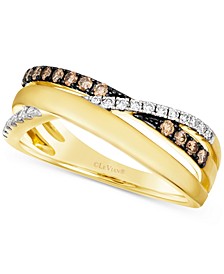 Chocolate Diamond (1/6 ct. t.w.) & Nude Diamond (1/10 ct. t.w.) Crossover Ring in 14k Gold