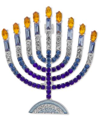 Anne Klein - Silver-Tone Multi-Crystal Menorah Pin