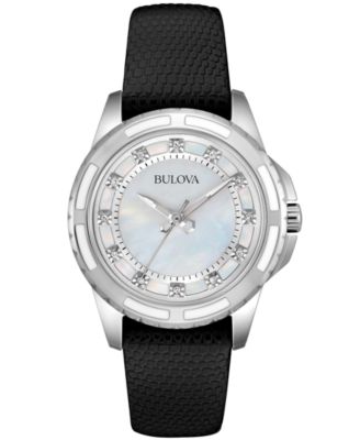 Bulova Women's Diamond Accent Black Leather Strap Watch 32mm 98P139 ...