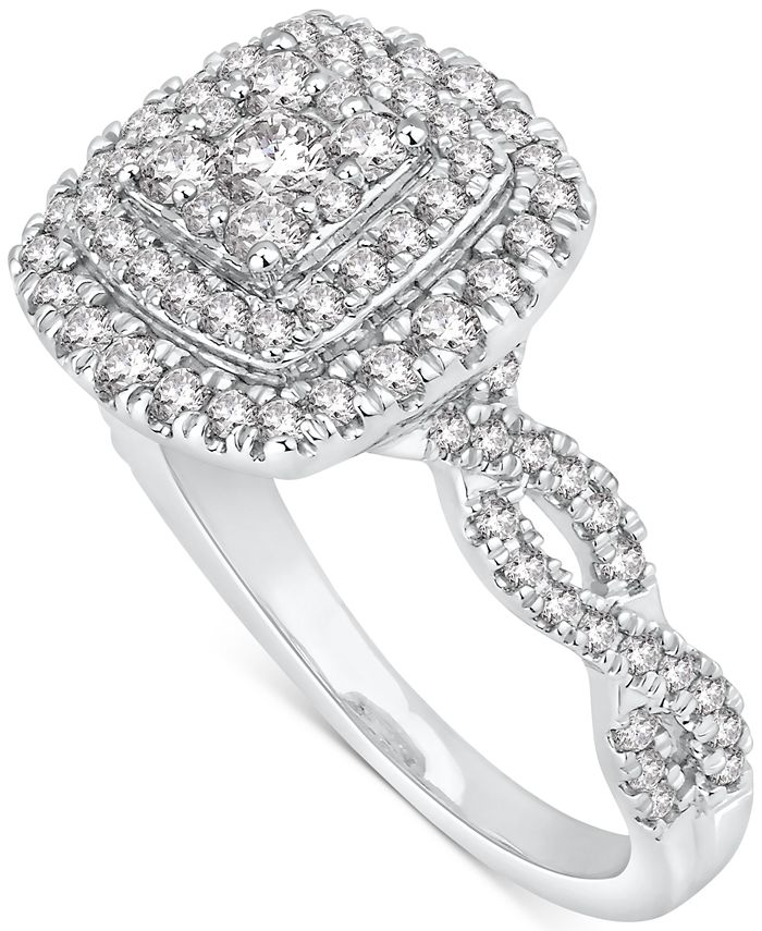 Macy's - Diamond Cushion Double Halo Cluster Engagement Ring (1 ct. t.w.) in 14k White Gold