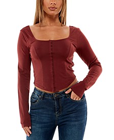 Juniors' Hook-And-Eye Corset Cropped Top