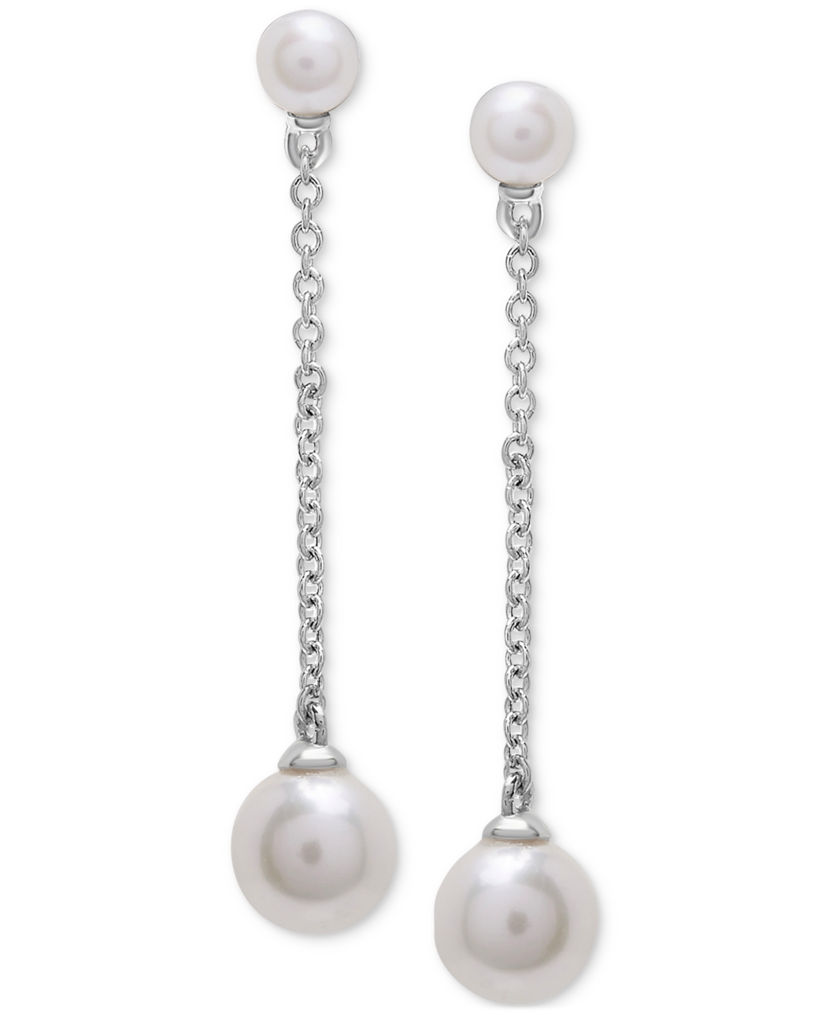 Cultured Freshwater Pearl (3 & 5mm) Chain Linear Drop Earrings - Sterling Silver