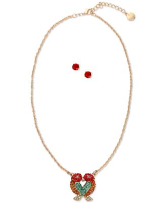 Charter Club Gold Tone Crystal Love Bird Pendant Necklace Stud Earrings Set Created for Macy s Macy s
