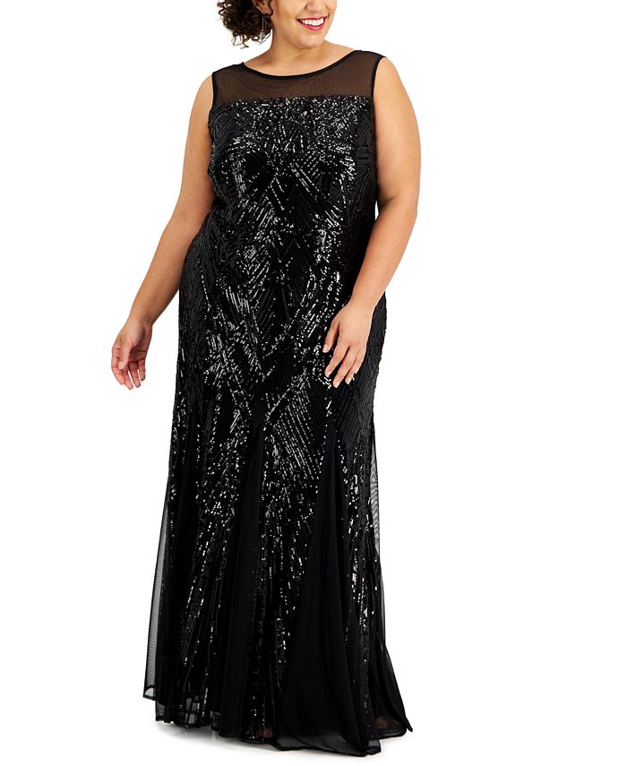 R M Richards Plus Size Sleeveless Sequin Gown Macy s