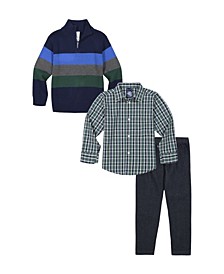 Toddler Boys Multi Color Stripe 1/4 Zip Sweater 3 Piece Set