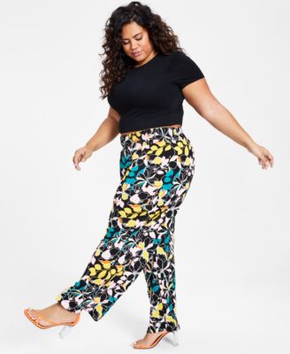 Bar III Plus Size Floral-Print Wide-Leg 
