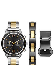 Men's Two-Tone Bracelet Watch Gift Set, 46mm