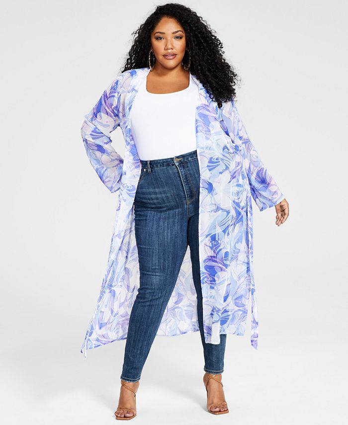 Nina Parker Trendy Plus Size Printed Chiffon Duster, Created for Macy's ...