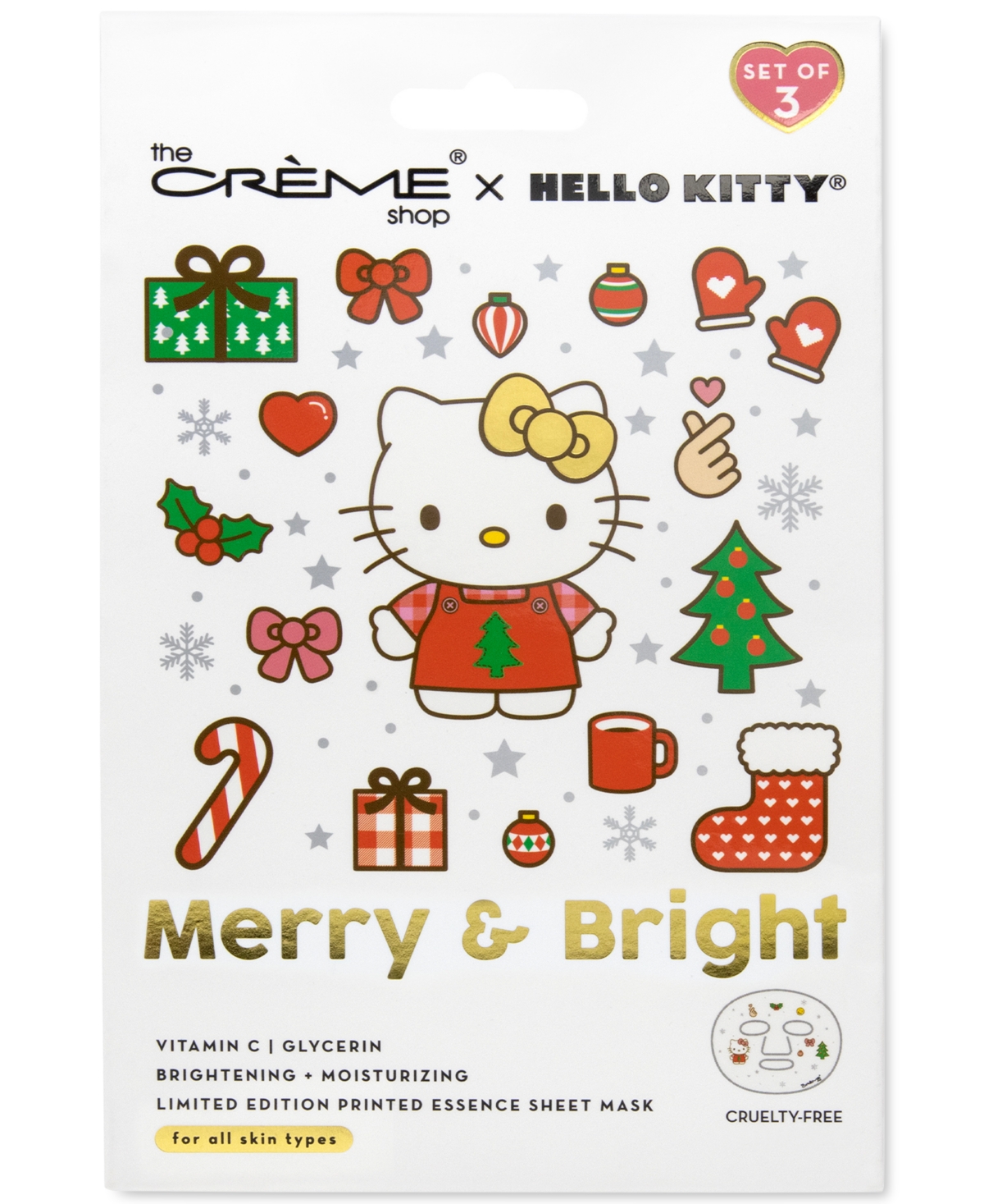 x Hello Kitty Merry & Bright Printed Essence Sheet Mask, Set of 3
