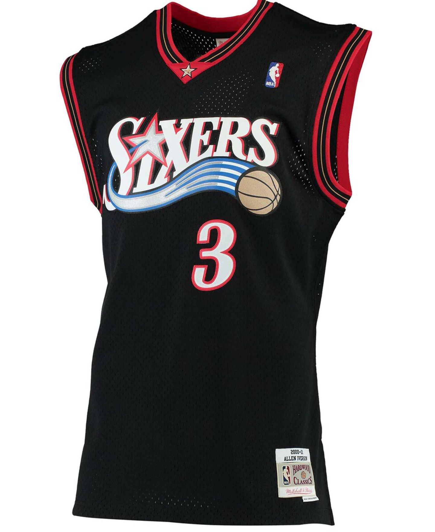 Мужской топ Mitchell & Ness Allen Iverson Black Philadelphia 76Ers 2000-01 Hardwood Classics Swingman Jersey — фото 3
