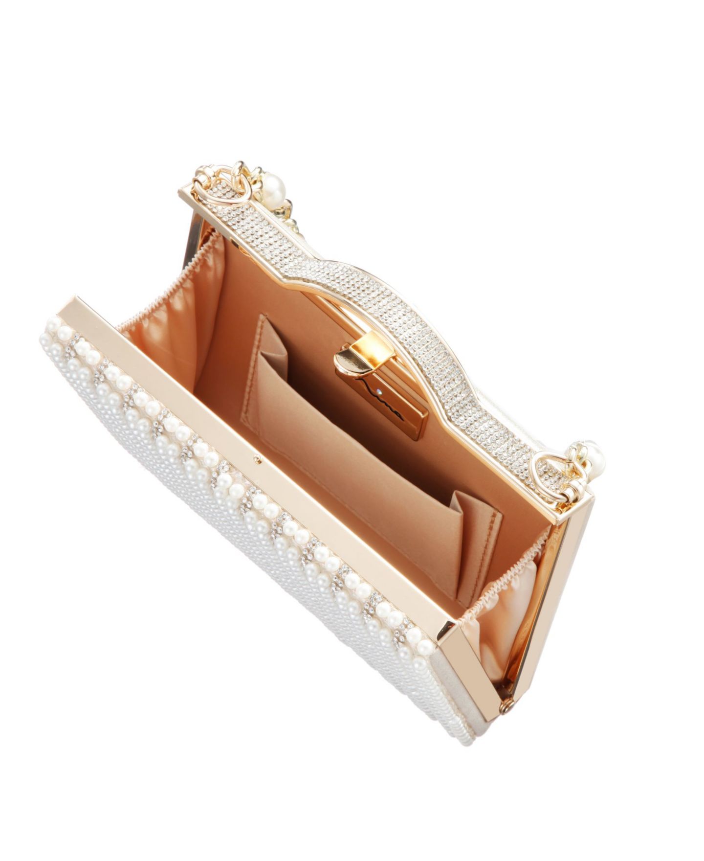 Женские клатчи Nina Imitation Pearl and Crystal Minaudiere, цвет: Белый — фото 3
