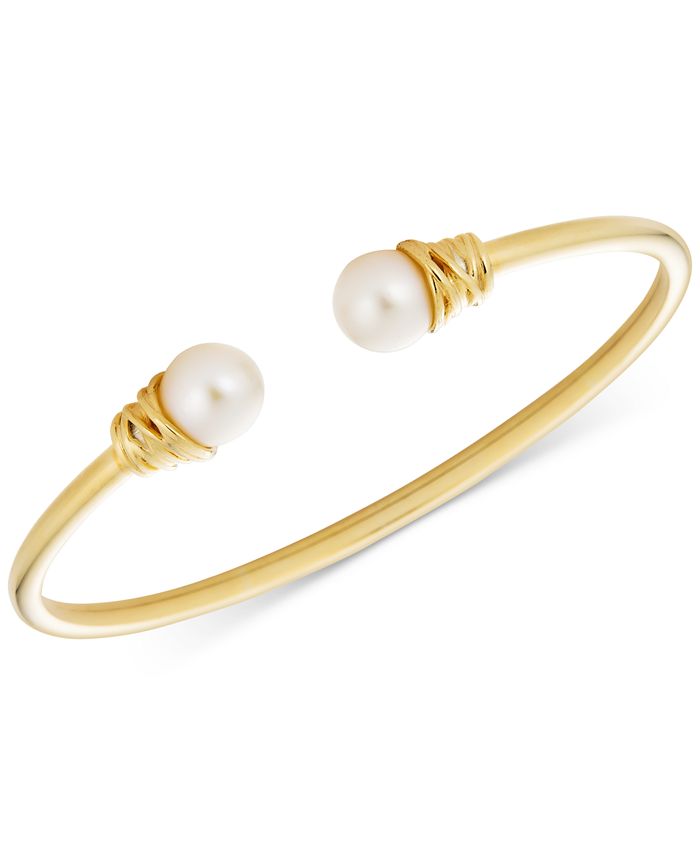 Macy's - Cultured Freshwater Pearl (10mm) Cuff Bangle Bracelet in 14k Gold-Plated Sterling Silver
