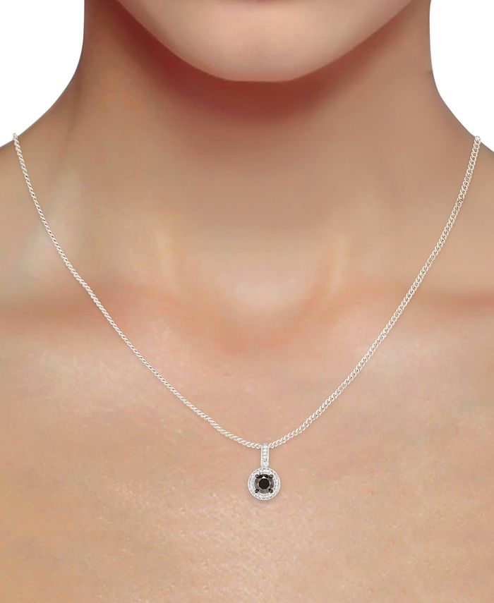 Macy's - Black Diamond (7/8 ct. t.w.) & White Diamond (1/10 ct. t.w.) Halo 18" Pendant Necklace in Sterling Silver