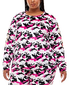 Trendy Plus Size Printed Velour Sweatshirt