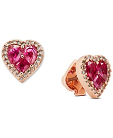 Gold-Tone Pavé & Pink Cubic Zirconia Heart Stud Earrings