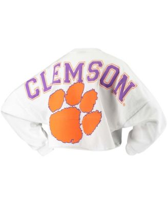 Women's White Clemson Tigers Raw Hem Cropped Long Sleeve T-shirt