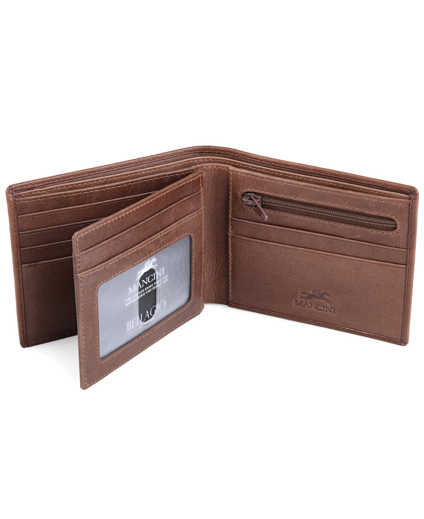 Мужской кошелёк Mancini Bellagio Collection Center Wing Bifold Wallet with Coin Pocket, цвет: Коричневый — фото 5