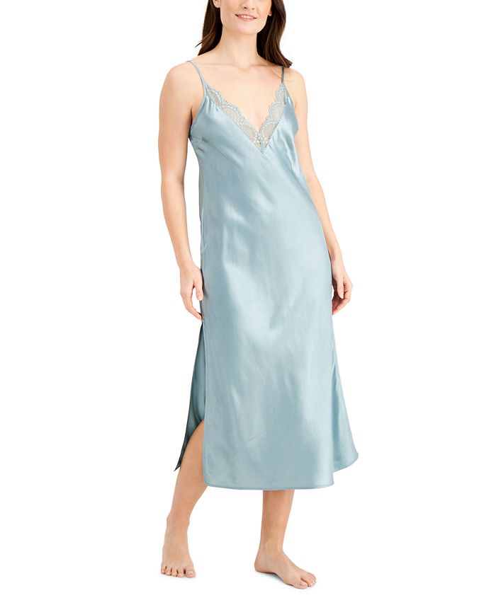 INC International Concepts Lace-Trim Long Satin Lingerie ...