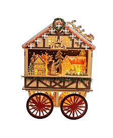 18.9" Battery-Operated Light Up Musical Wood Wagon with Santa and Christmas Village Scene