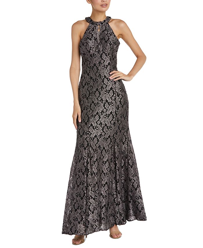 Nightway - Glitter-Lace Keyhole Gown