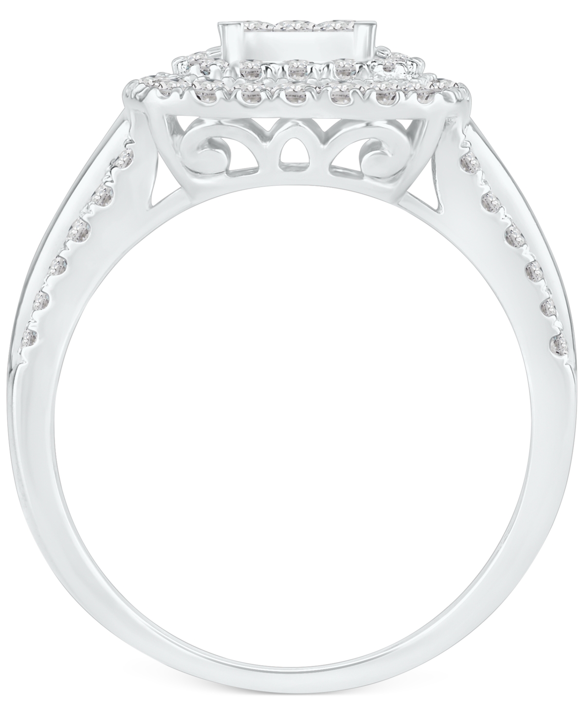 Diamond Princess Square Double Halo Cluster Ring (1 ct. t.w.) in 14k- White Gold