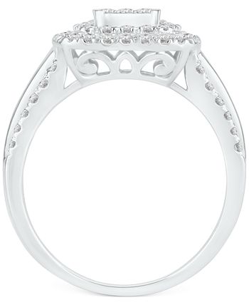 Macy's - Diamond Princess Square Double Halo Cluster Ring (1 ct. t.w.) in 14k White Gold