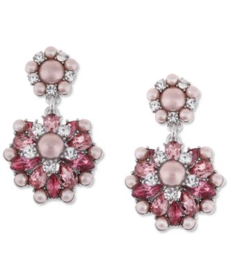 Photo 1 of Charter Club Silver-Tone Pink Imitation Pearl & Crystal Drop Earrings