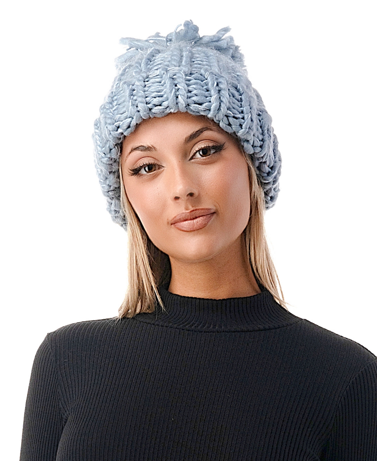 Women's Luxe Chunky Knit Pom Cuffed Beanie - Pink