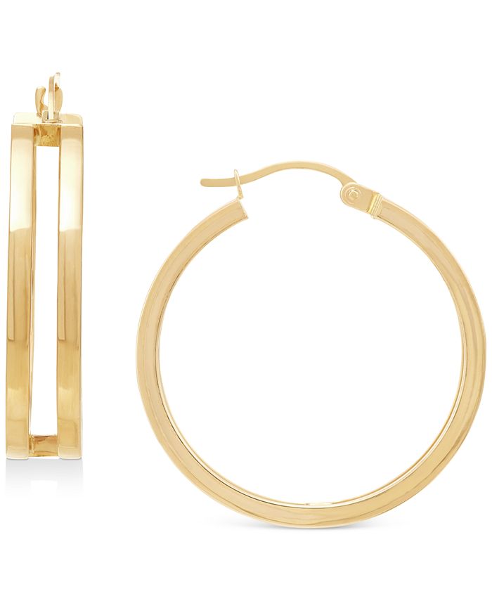 New 14k Two Tone Gold Double Square Edge Hoop Earrings