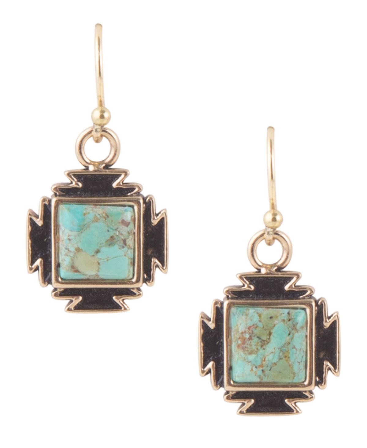 Women's Aztec Bronze and Genuine Turquoise Drop Earrings - Turquoise