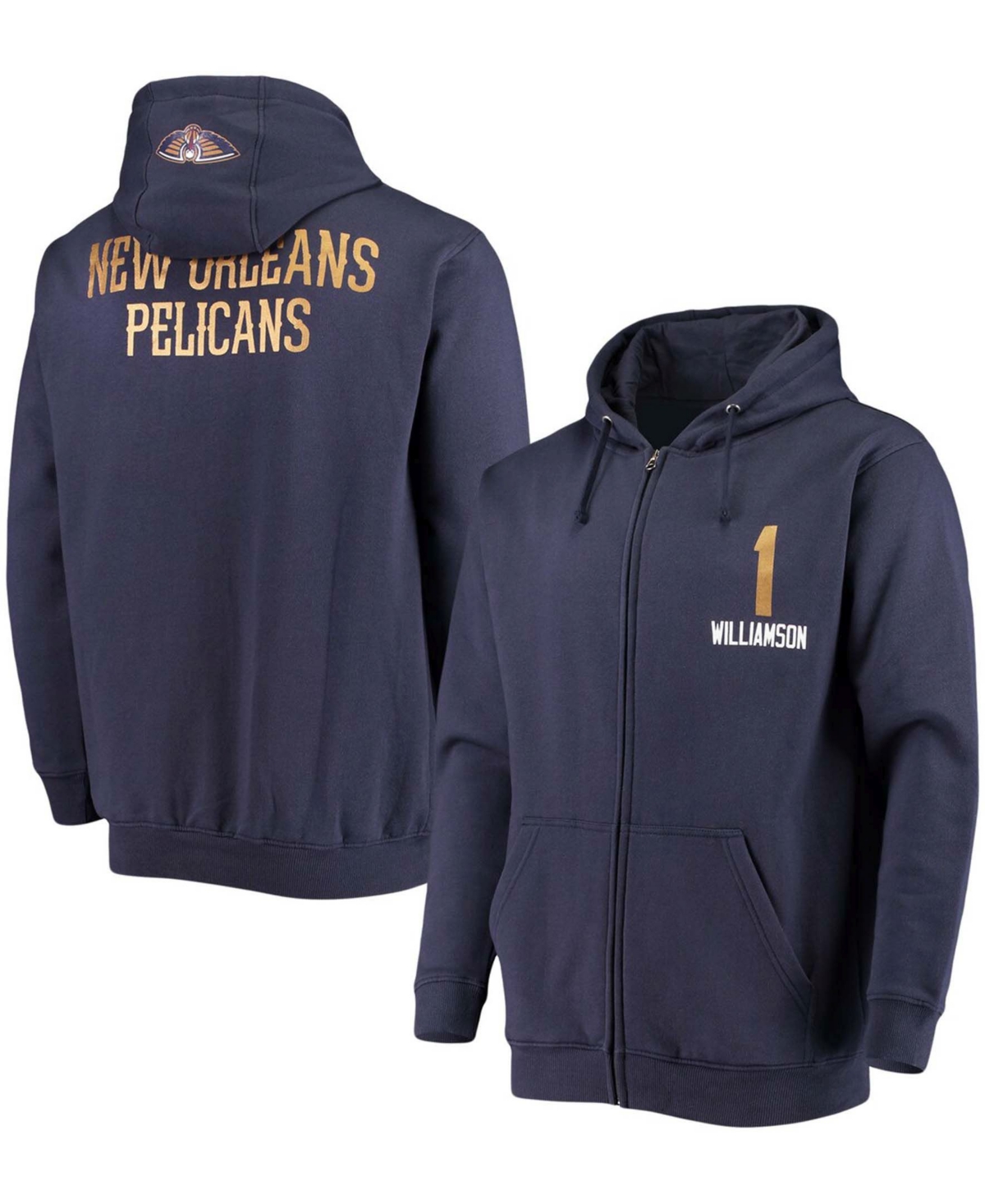 Men's Zion WilliamsonNew Orleans Pelicans Player Name and Number Full-Zip Hoodie Jacket - Navy