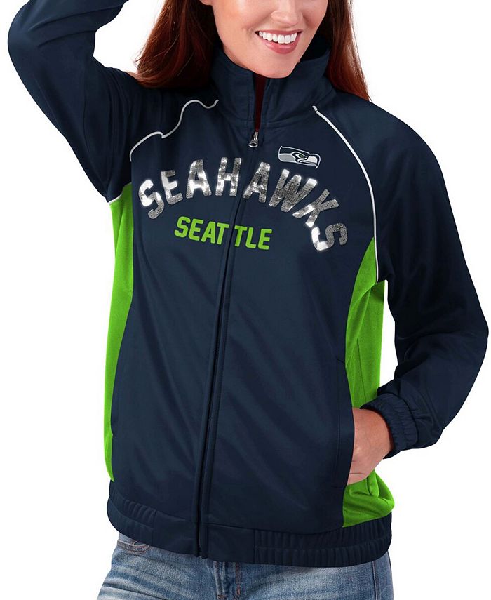G Iii 4her By Carl Banks Womens College Navy And Neon Green Seattle Seahawks Backfield Raglan 