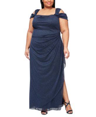 Alex Evenings Plus Size Draped Cold-Shoulder Dress