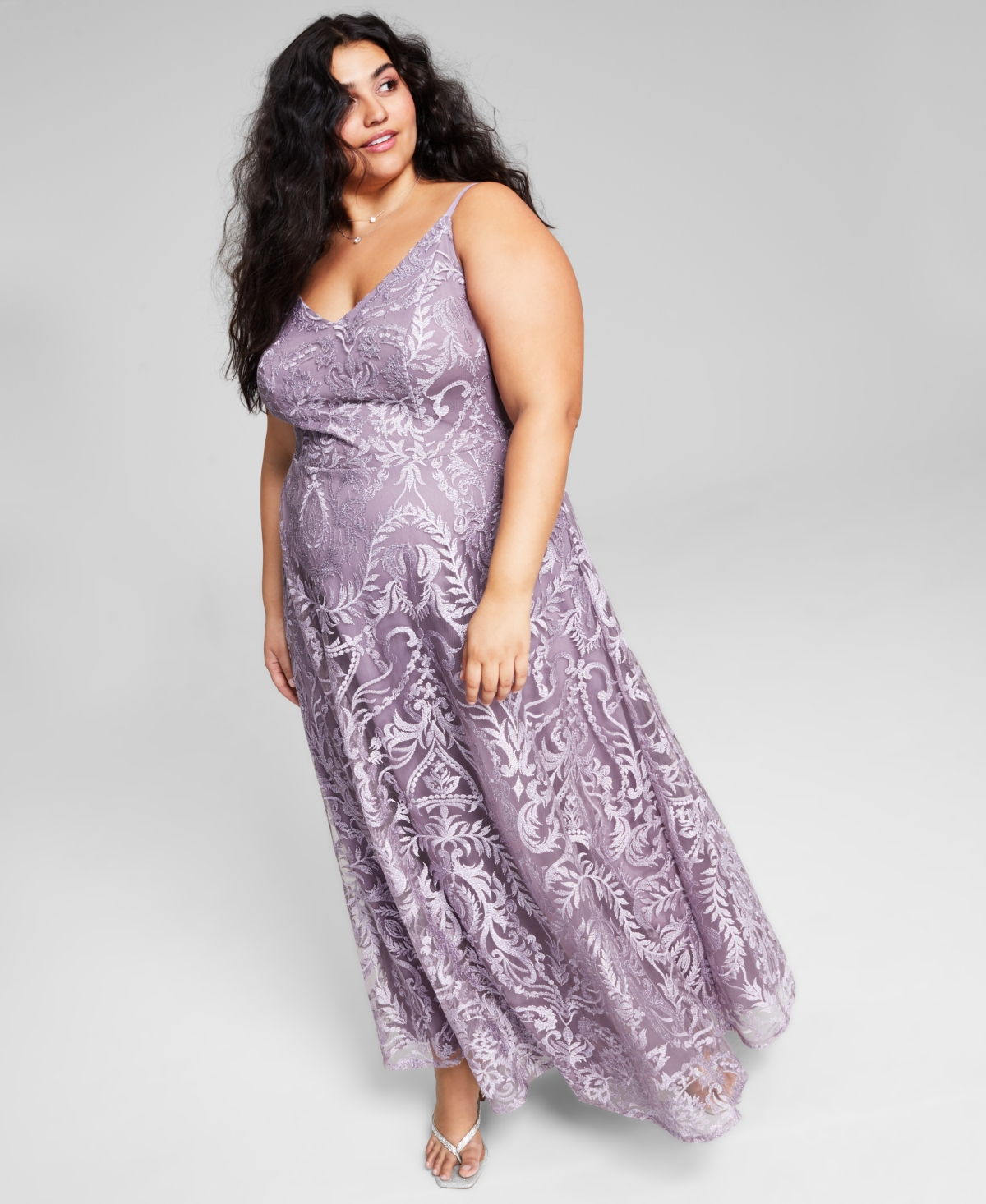 Trendy Speechless Plus Size Embroidered Gown, Created for Macy's - Mauve/Lavender