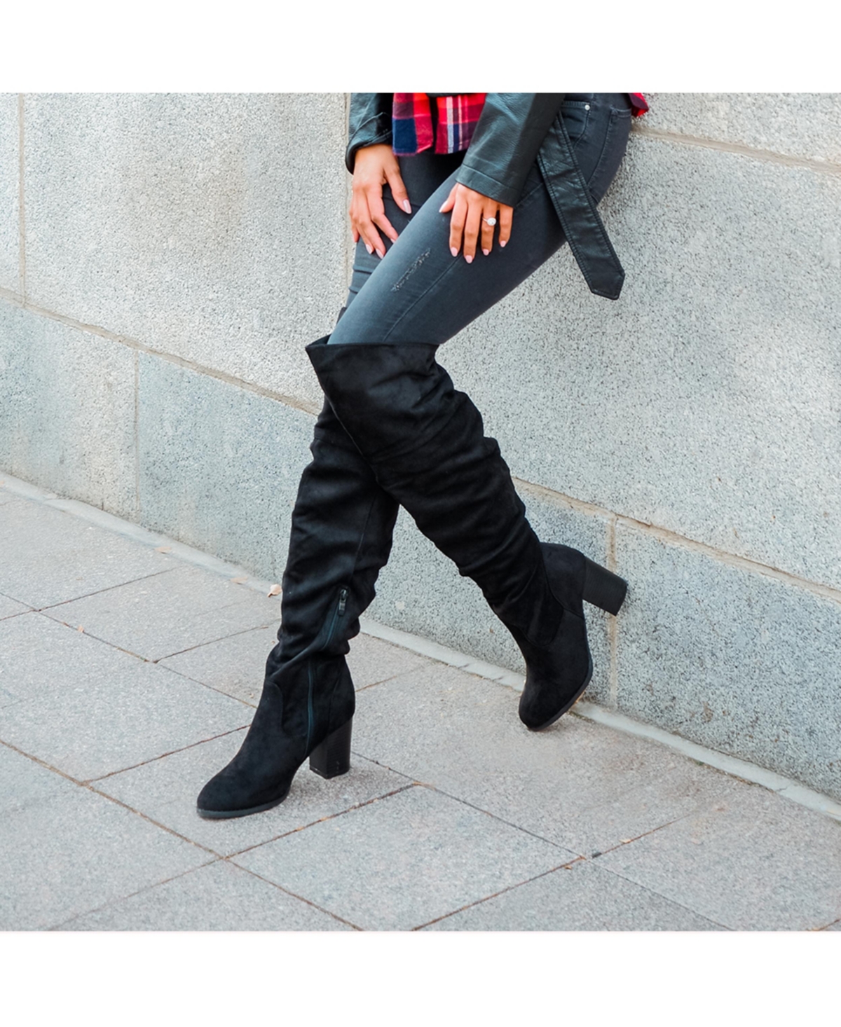 Journee Collection Women's Kaison Stacked Heel Over The Knee Boots