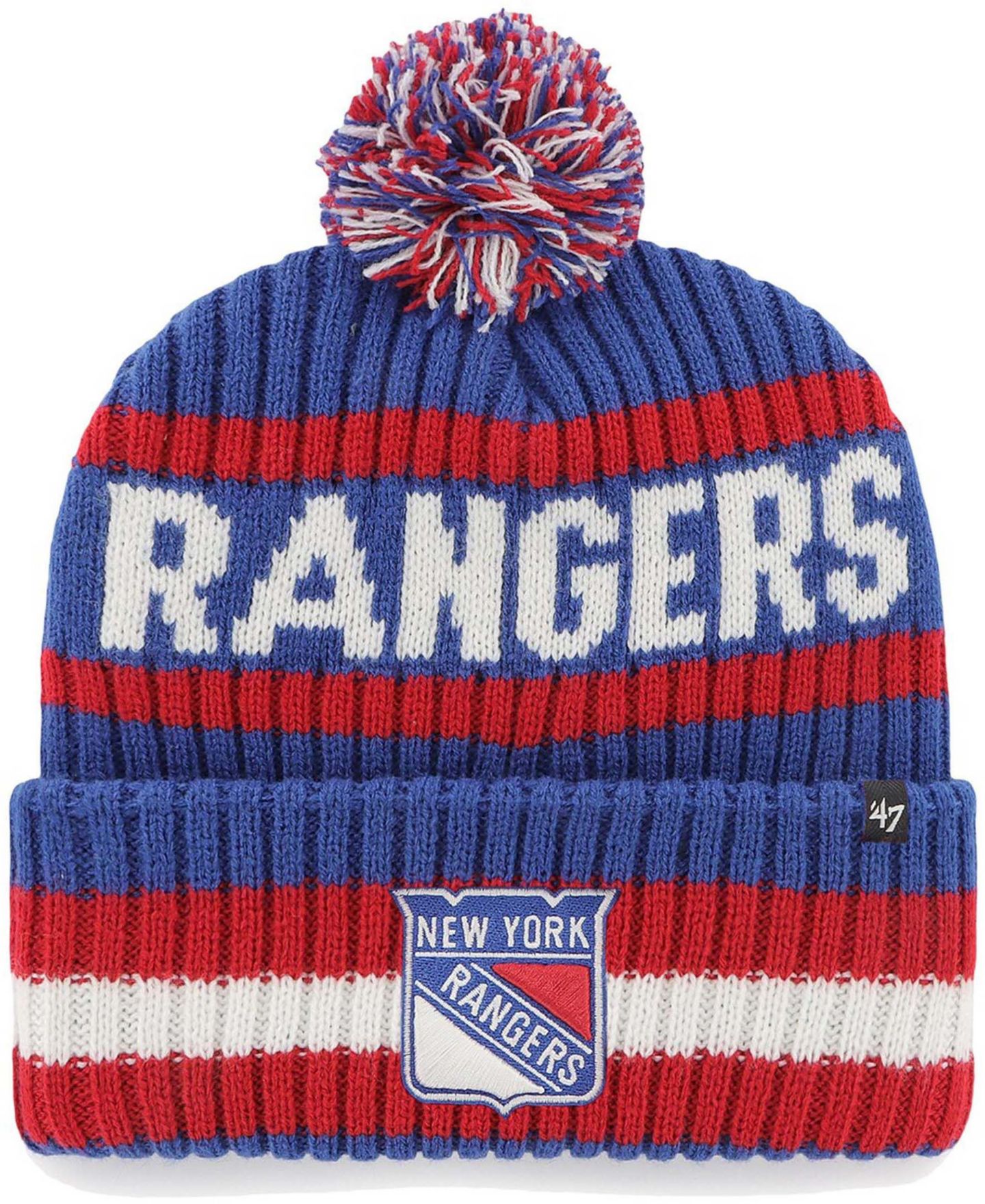 Мужская шапка '47 Brand Blue New York Rangers Bering Cuffed Knit Hat with Pom — фото 3