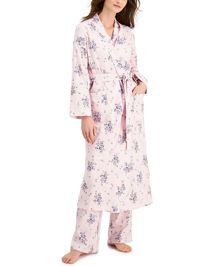 Charter Club Brushed Knit Floral Print Robe, Created for Macy's - Macy's