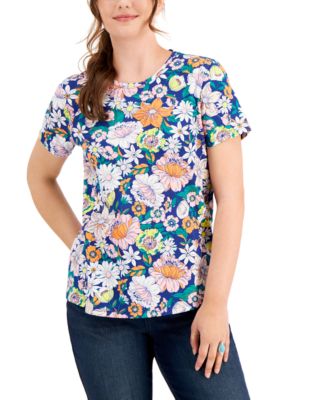 Style & Co Floral Groove Cotton T-Shirt, Created for Macy's - Macy's
