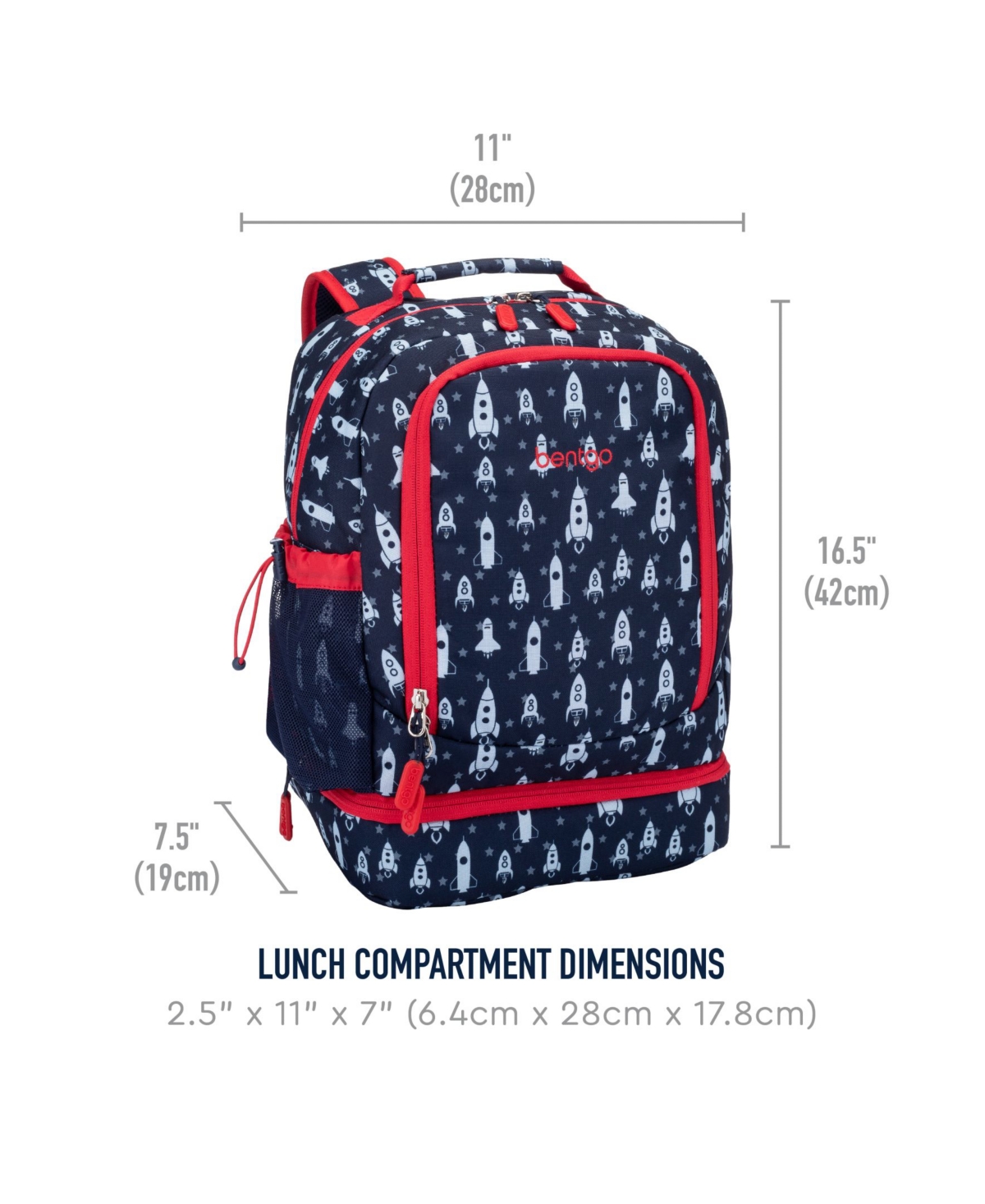 Bentgo Kids Prints 2-In-1 Backpack and Insulated Lunch Bag - Rocket - Blue and red