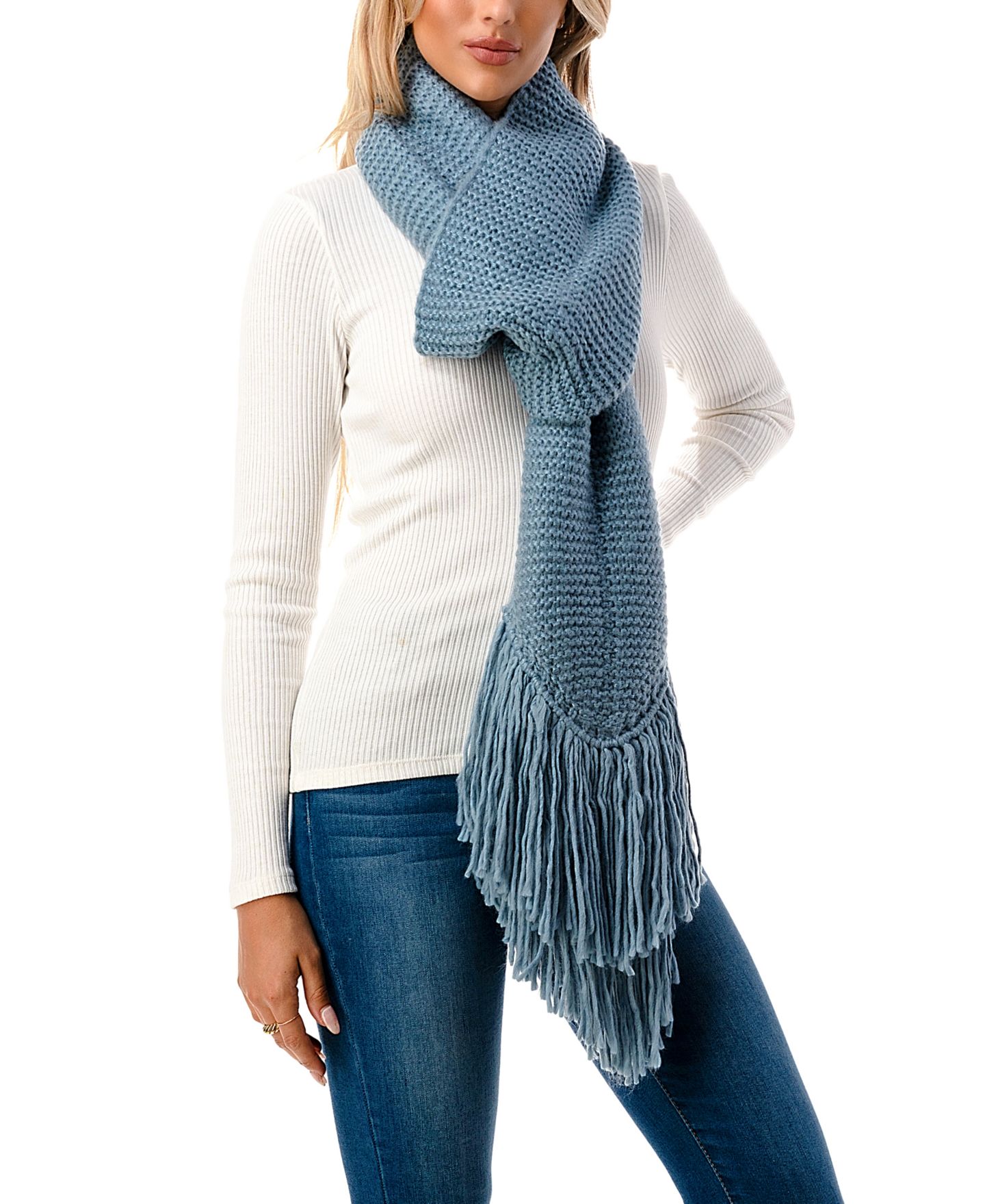 Женский шарф Marcus Adler Ultra Soft Fringe-Trim Winter, цвет: Синий — фото 2