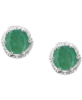 Sapphire Beaded Frame Stud Earrings (1-1/5 ct. t.w.) in Sterling Silver (Also in Emerald & Ruby)