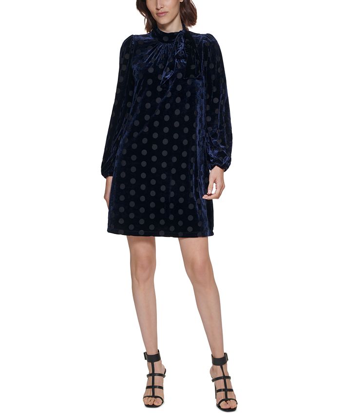 Calvin Klein Velvet PolkaDot TieNeck Dress Macy's
