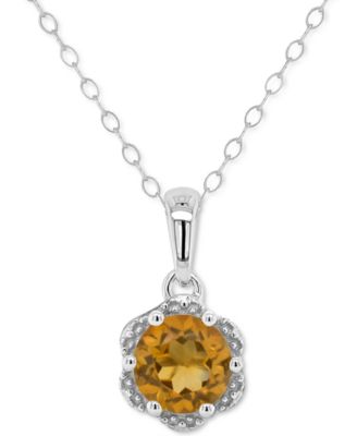 Rhodolite Garnet Solitaire Scalloped Edge 18" Pendant Necklace (1 ct. t.w.) in Sterling Silver (Also in Citrine, Peridot, White Topaz, Blue Topaz, & Amethyst)