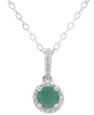 Macy's - Emerald (1/2 ct. t.w.) & Diamond Accent Solitaire 18" Pendant Necklace in Sterling Silver (Also in Ruby & Sapphire)