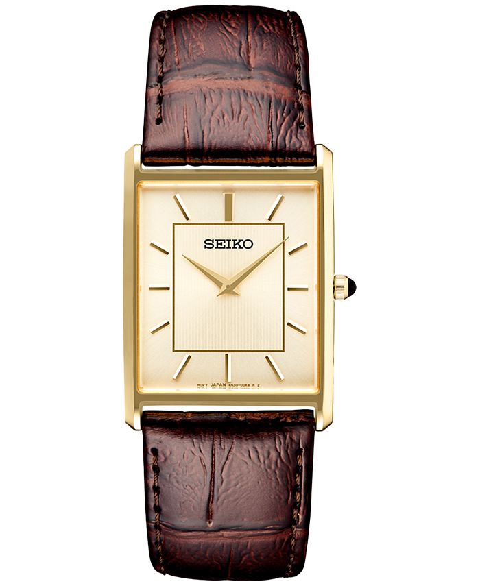 Seiko Essentials Brown Leather Strap Watch - Macy's