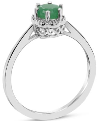 Emerald Six Prong Solitaire Ring (5/8 ct. t.w.) in Sterling Silver (Also in Ruby & Sapphire)