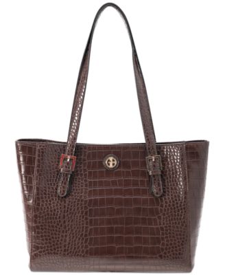 Women's Elegant Tote Bag, Crocodile Embossed Shoulder Bag, Solid